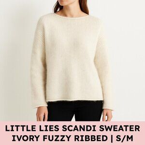 Little Lies Ivory Scandi Rib Knit Sweater Fuzzy Soft Relaxed Minimalist S/M